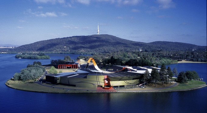 National Museum of Australia - &nbsp;-&nbsp;aerial landscape lake museum aerial lake museum