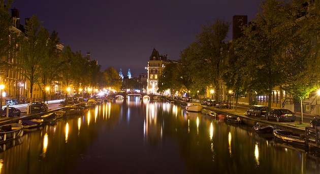 An Amsterdam canal at night
