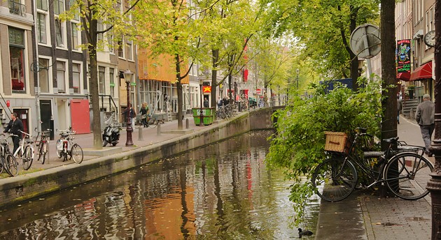 Narrow streets separated by a canal